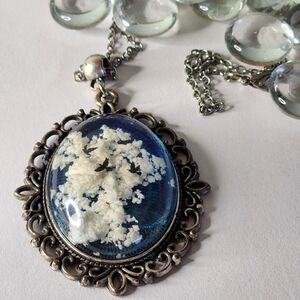 Antique Epoxy Necklace, Long-chain Vintage Oval Pendant (Handmade)